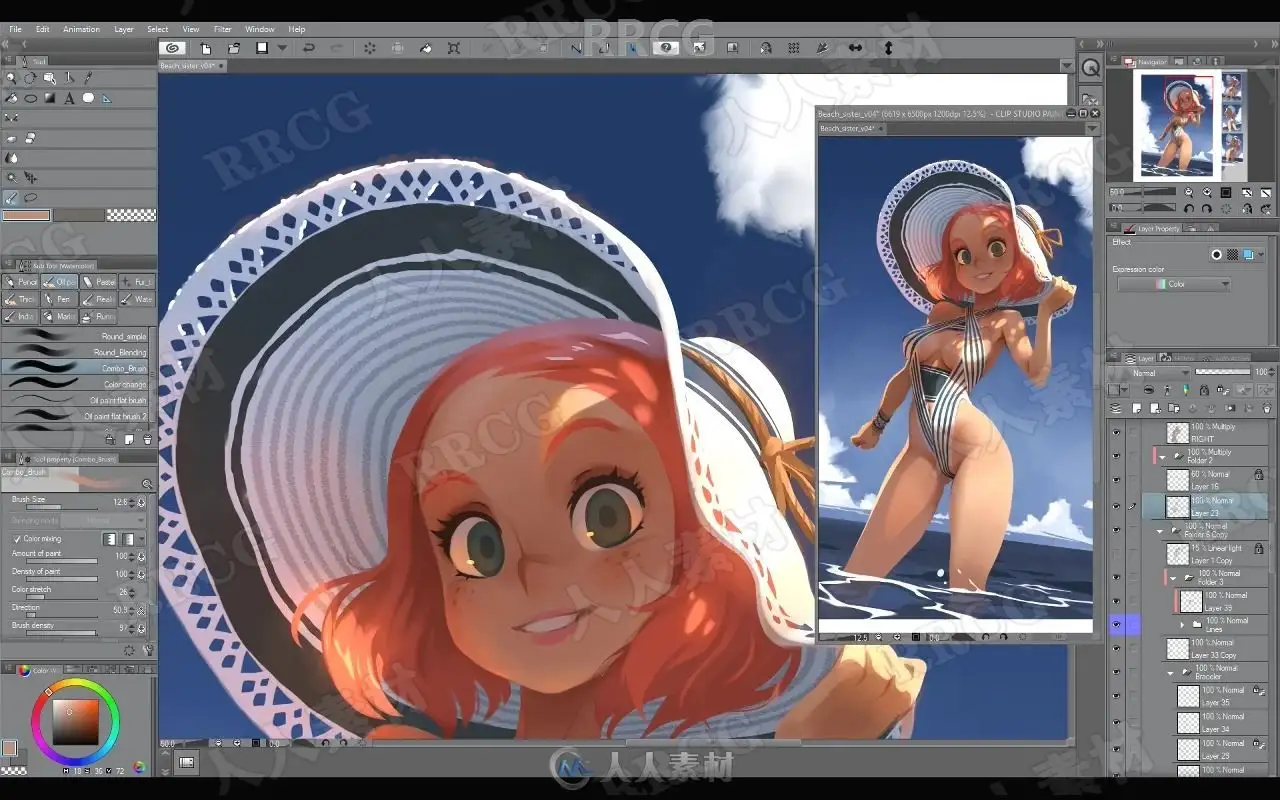 可爱海滩女孩卡通角色数字绘画全流程视频教程